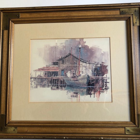 Old village water front scene framed print wall art home decor - Picture 3 of 4